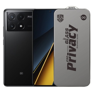 Folie de Protectie pentru Xiaomi Poco X6 Pro, Flippy, Sticla Securizata ESD Antistatica, Super-X Privacy OG, Margini Negre, 0.30 mm, Transparent Inchis
