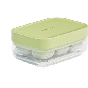 Forma pentru gheata cu presa Flippy, din silicon alimentar, 6 cuburi, caserola pentru depozitare, usor de folosit si curatat, 10.5 x 7.5 x 4.1 cm, verde