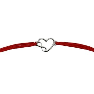 Martisor Bratara Argint 925, Jolie, Model Inima cu infinit, Martisor de 1 Martie, cu Snur Rosu, Argintiu