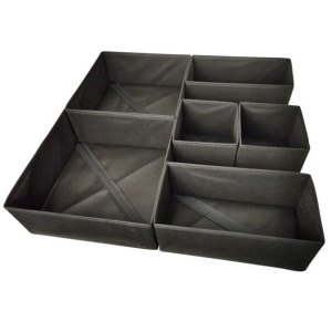 Organizator pentru Sertar, Flippy, 3 Marimi, pentru Lenjerie, Tricouri, Sosete, 6 Piese, Pliabil, Stivuibil, din Tesatura, Negru