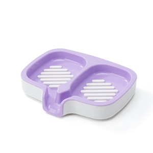 Savoniera Dubla, Flippy, Sistem de Scurgere a Apei, din ABS, 14.5 x 18 x 3 cm, Mov/Alb