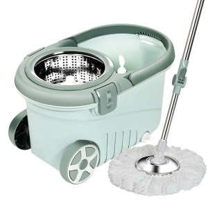 Set mop rotativ cu galeata Flippy, material plastic si microfibra, o rezerva inclusa, rezistent, cu dop scurgere, vas detasabil, orificiu pentru solutie, pentru interior, capacitate 8 l, verde
