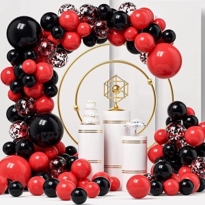 Baloane decorative pentru Nunta, Zi de Nastere, Evenimente, Flippy, Arcada Set din 124 baloane, din latex, baloane cu confetii, Negru Rosu