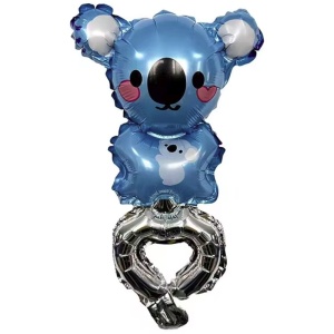 Balon din Folie Metalizata, Flippy, Figurine Animalute, Tip Bratara, Model Koala, Ambalaj Individual, Pai Inclus, Umflare cu Aer sau Heliu, Albastru