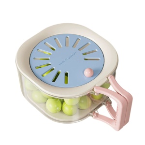 Cos de Scurgere pentru Fructe 2 in 1, Flippy, din Plastic Durabil, Filtru Telescopic, Scurgator de Fructe si Legume, pentru Uz Casnic, 15 x 15 x 8.5 cm, Albastru/Bej