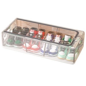 Cutie de Depozitare pentru Pantofi, Flippy, 60x30x21 cm, din Plasa PVC Impermeabila si Cadru de Otel, Pliabila, Fermoar Bidirectional, Transparenta