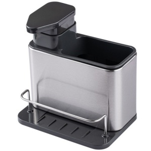 Dispenser Multifunctional, Flippy, Dozator pentru Detergent, pentru Sapun Lichid, Dezinfectant, cu Suport pentru Ustensile, 18.5 x 18 x 12.8 cm Negru