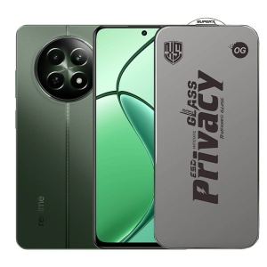 Folie de Protectie pentru Realme 12, Flippy, Sticla Securizata ESD Antistatica, Super-X Privacy OG, Margini Negre, 0.30 mm, Transparent Inchis