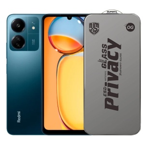 Folie de Protectie pentru Xiaomi Redmi 13C, Flippy, Sticla Securizata ESD Antistatica, Super-X Privacy OG, Margini Negre, 0.30 mm, Transparent Inchis