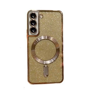 Husa de Protectie 2 in 1, Flippy, Husa pentru Samsung Galaxy S24+, Glitter Chrome Magsafe, din TPU, Magnetica, cu Protectie Lentila, Auriu