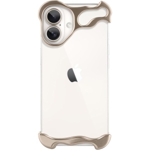 Husa Metalica Compatibila cu iPhone 16 Plus, Flippy, Protectie pentru Colturile Telefonului si Camera, Aliaj, Antisoc, Antizgariere, Auriu