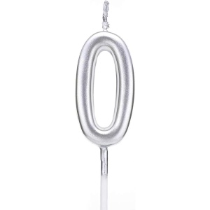 Lumanare de Tort, Flippy, Model Cifra 0, Party, 4.5 x 2.5 cm, din Parafina, Argintiu