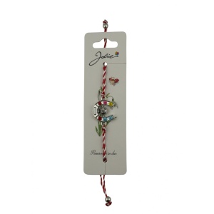 Martisor Bratara cu Snur Alb Rosu Reglabil, Jolie, Model Potcoava Multicolora cu Buburuza, Jolie