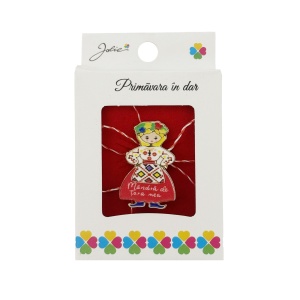 Martisor Brosa, Jolie, Model Mandra de Tara Mea, Metal Emailat in Culori, Sistem de Prindere cu Ac, Dimensiune 2.5–3 cm, Ambalaj Individual cu Design, Multicolor