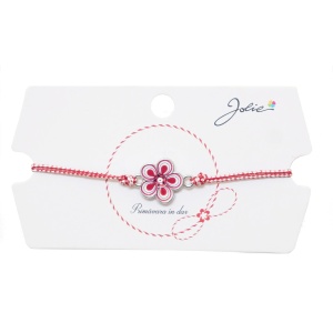 Martisor tip Bratara Traditionala cu Pandantiv, Jolie, Model Floare, Snur Impletit Alb/Rosu, Dimensiune Pandativ Aprox 2 cm, Ambalaj cu Design
