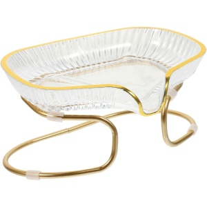 Savoniera cu Suport, Flippy, Sistem de Scurgere a Apei, Margine Aurie, 14 x 8.5 x 9 cm, din TPE, Transparent