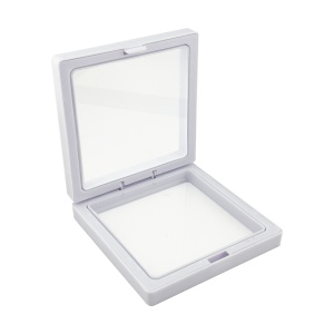 Set 12 Cutii pentru Martisoare/Brose, Flippy, Prezentare 3D, Model Alb, 8.5 x 8.5 cm, Rama Dubla de Plastic, Folie Transparenta Elastica, Sistem de Inchidere