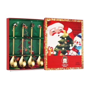 Set 4 Lingurite, Flippy, Tema Craciun, Model Carry The Merry, 4 Modele Tip Pandantiv, din Otel Inoxidabil, 19 x 16 x 2 cm, Multicolor