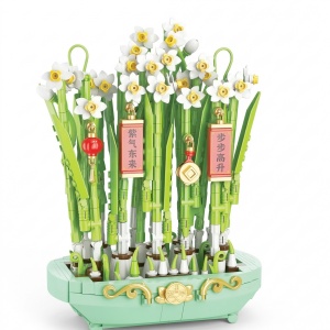 Set de Constructie, Flippy, Narcise Decorative cu Suport, 778 piese, 6+ ani, Planta Artificiala, Decor Floral de Birou, Idee de Cadou pentru Femei, Cadou pentru Iubita si Pasionatii de Jocuri de Constructie Creativa