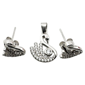 Set Pandativ cu Cercei pentru Dama, Jolie, Argint 925, Model Lebada cu Pietre, 2.7g, 1.5 cm x 1 cm, Argintiu