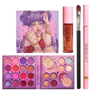 Set Produse de Machiaj, Kevin & Coco, 28 Culori, Fard de Ochi, Ruj, Pensula si Creion, Varianta 2