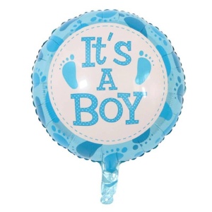 Balon din Folie Metalizata, Flippy, Figurina Rotunda, Model It's a Boy, Tema Gender Reveal, 45 cm, Ambalaj Individual, Pai Inclus, Umflare cu Aer sau