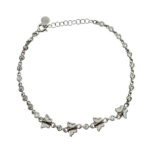 Bratara pentru Copii, Jolie, Argint 925, Model Fluture, cu Email si Zirconiu, 22 cm/4.4g Argintiu/Alb