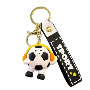 Breloc Chei, Flippy, Model Minge de Fotbal cu Casti, Cupa Mondiala, Accesoriu Pentru Chei si Rucsac, Material Acril, 50 g, Negru