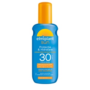 Crema de Soare, Lotiune Spray Pentru Protectie Solara, Elmiplant Sun, Protectie si Hidratare cu Acid Hialuronic, SPF 30, 200 ml