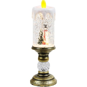 Decoratiune Luminoasa, Flippy, Lampa de Craciun, cu Lumina LED, Ornament Model Sfesnic cu Lumanare Om de Zapada, 26x8.5x8.5 cm, Auriu