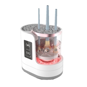 Dispozitiv Portabil de Curatare a Pensulelor de Machiaj, Flippy, cu Functie de Uscare, 5V, 850RPM, Cablu 1.2 m, 17.3 x 12.1 x 17.5 cm, Alb