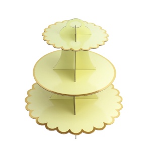 Etajera pentru Prajituri, Flippy, din Carton, 3 Nivele, 16/22/29 cm Diametru, Inaltime 38 cm, Galben