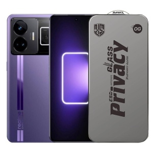 Folie de Protectie pentru Realme GT3, Flippy, Sticla Securizata ESD Antistatica, Super-X Privacy OG, Margini Negre, 0.30 mm, Transparent Inchis