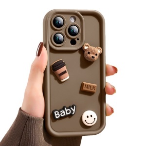 Husa de Protectie, Flippy, pentru Apple iPhone 13, Model Ursuleti 3D, Antisoc, Rezistenta la Impact, Protectie Camera, Maro
