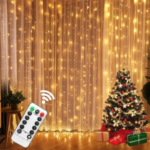Instalatie de Craciun, Flippy, Instalatie de Tip Perdea IP44, Alimentare prin Port USB si Telecomanda cu 8 functii, 6m x 3m, 600 LED, Alb Cald