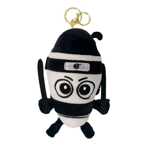 Jucarie Moale de Plus de Tip Breloc, Flippy, Model Italian Brainrot Ninja Spadellini Silenzioso, 16 x 10 cm, Negru Alb