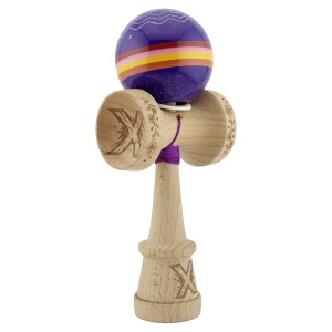 Kendama X Originala, Profesionala, Flippy, NIGHT SKY, Super Sticky cu Cupe Mari KING SIZE V3, Gaura in Baza, Rulment Metalic, din lemn 18 cm, Ata 62/65 cm, Mov