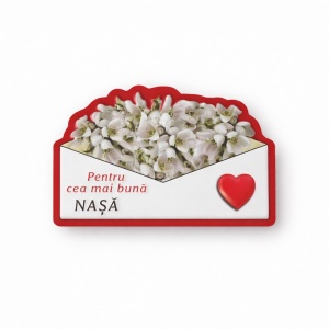 Magneti Decorativi Martisor, Set 24 Piese, Jolie, Tema Mesaj Pentru Cea Mai Buna Nasa, Carton Laminat cu Magnet Flexibil, 8x6 cm, Multicolor