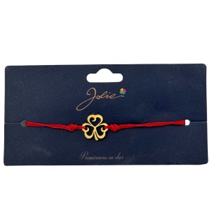 Martisor Bratara Primavara, Textil si Inox, Jolie, Snur Rosu, Model Trifoi, Auriu