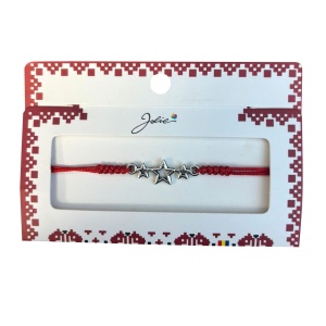 Martisor tip Bratara cu Pandantiv Metalic, Jolie, cu Snur Textil Rosu Impletit, Model Stelute, Dimensiune Reglabila, Ambalata Individual