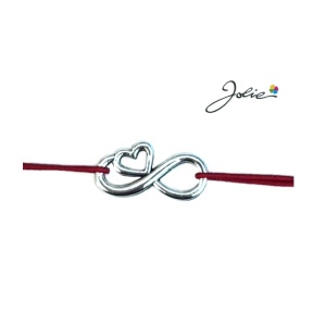 Martisor tip Bratara cu Pandantiv Metalic, Jolie, Snur Textil Rosu, Model Infinit Inima, Dimensiune Reglabila, Nod Dublu, Ambalata Individual - Img 2