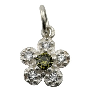 Pandantiv din Argint 925, Jolie Silver, pentru Dama, Model Floare Cu Pietre de Zirconiu Cubic, 1 x 1 cm, 0.9 g, Argintiu/Verde inchis
