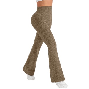 Pantaloni Sport de Dama, Flippy, pentru Yoga, Talie Inalta, Evazati, Tricotati, Khaki, Marime S