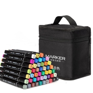 Set 40 Markere, Flippy, pe Baza de Alcool, Dublu Capat, Subtire 1mm si Gros 6 mm, Geanta Depozitare, 15 cm, Multicolor
