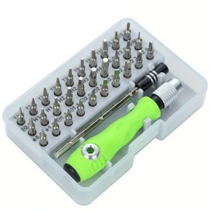 Set de Surubelnite 32-in-1 cu Clichet, Flippy, Cromate, Set de Uz Casnic pentru Repararea Electronicelor Mici, Maner durabil Verde, 10.5 x 7 x 3 cm, Gri