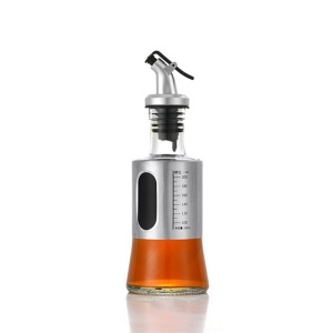 Sticla de ulei, Flippy, Sticla de Ulei din Otel Inoxidabil, Sticla pentru Lichide de Bucatarie, Sticla pentru Lichide de Gatit, 19 x 6.5 cm, volum 200 ml, Gri Transparent