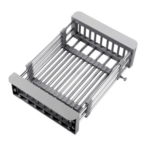 Suport Scurgere Extensibil pentru Bucatarie, Flippy, Uscator Vase din Otel Inoxidabil, Suport Tacamuri si Pahare, Suport pentru Fructe si Legume, 29 x 22 x 9.5 cm Gri