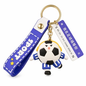 Breloc Chei, Flippy, Model Minge de Fotbal cu Casti, Mesaj Te aștept pe terenul de fotbal, Cupa Mondiala, Accesoriu Pentru Chei si Rucsac, Material Acril, 50 g, Albastru