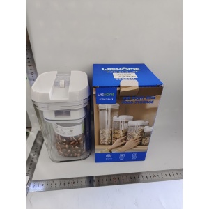 Cutii de Depozitare Alimente, Flippy, Set din 2 Cutii de tip Container, Recipiente pentru Cereale in Bucatarie, 0.8 L-10x15.5 cm, 2 L-12.5x12.5x21.5 cm, Transparente cu Capac Alb - Img 2