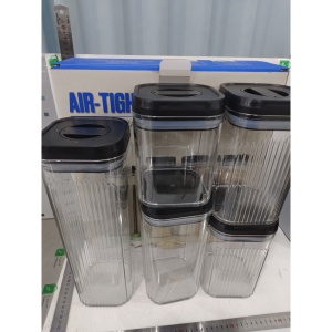 Cutii de Depozitare Alimente, Flippy, Set din 5 Cutii de tip Container, Recipiente pentru Cereale in Bucatarie, Transparente cu Capac Negru - Img 2